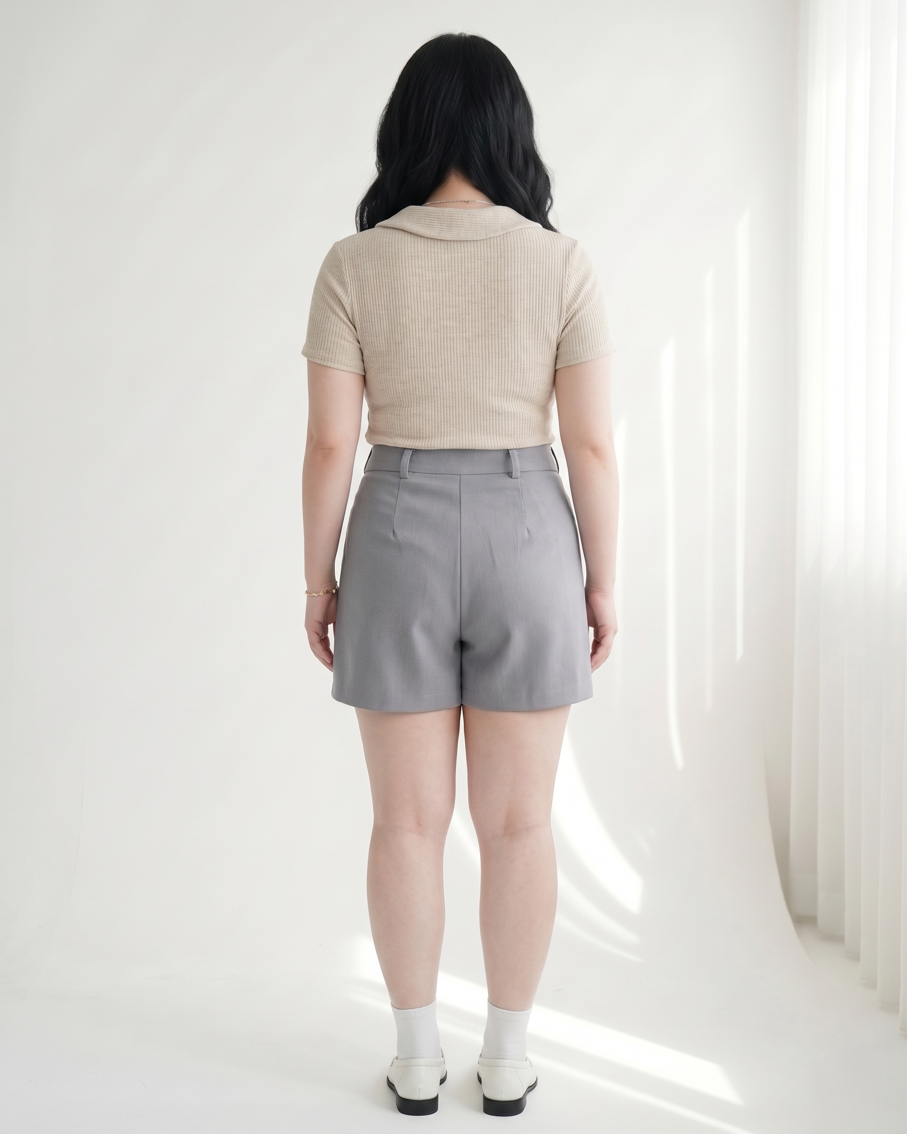 Quần Short 2 Nút Bigsize Cạp Cao Ống Vừa Gọn Đùi Đi Làm Đi Chơi - Xám - Vừa 55-90kg - V-QS014_thumbnail_2