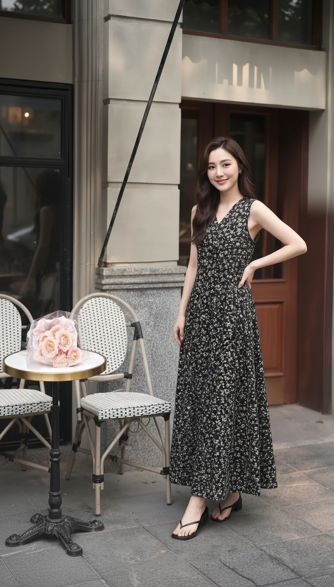 Đầm Hoa Đen Thanh Lịch-MV079