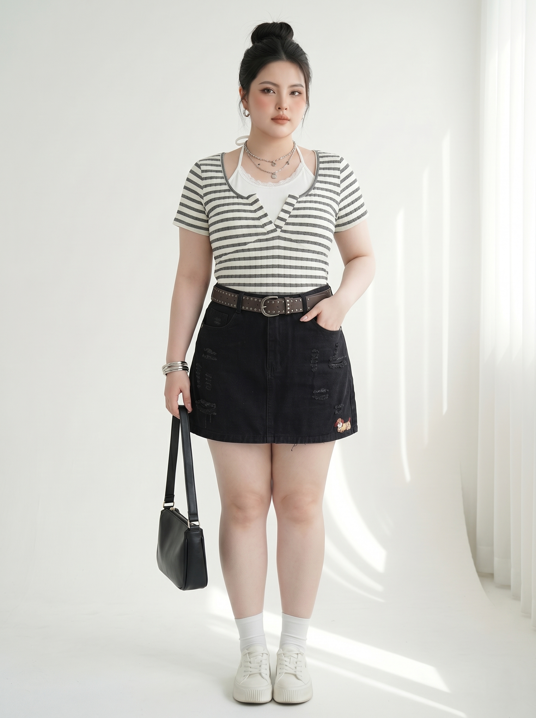 Chân Váy Jean Thêu Wax Rách Bigsize Lưng Cao Có Quần Bảo Hộ - Xanh Jean - Vừa 55-90kg - T-JV2122_thumbnail_3