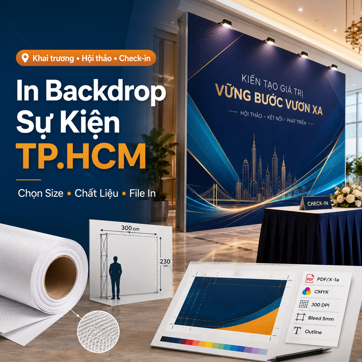 In Backdrop Sự Kiện TP.HCM: Chọn Size, Chất Liệu, File In