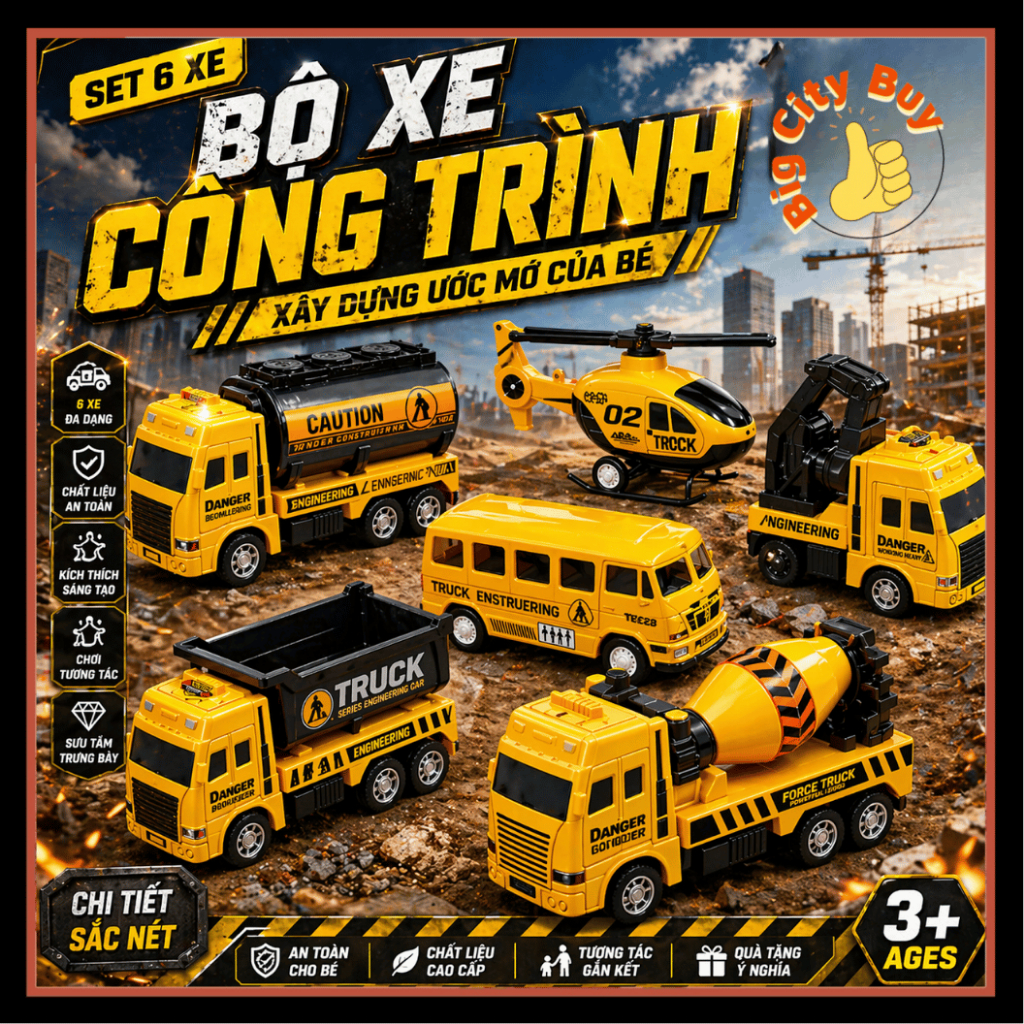 Set 6 Xe Mô Hình Công Trình – Đủ Bộ Công Trường Thu Nhỏ  Đồ Chơi Xây Dựng Cho Bé Bigcitybuy 327S6XCT