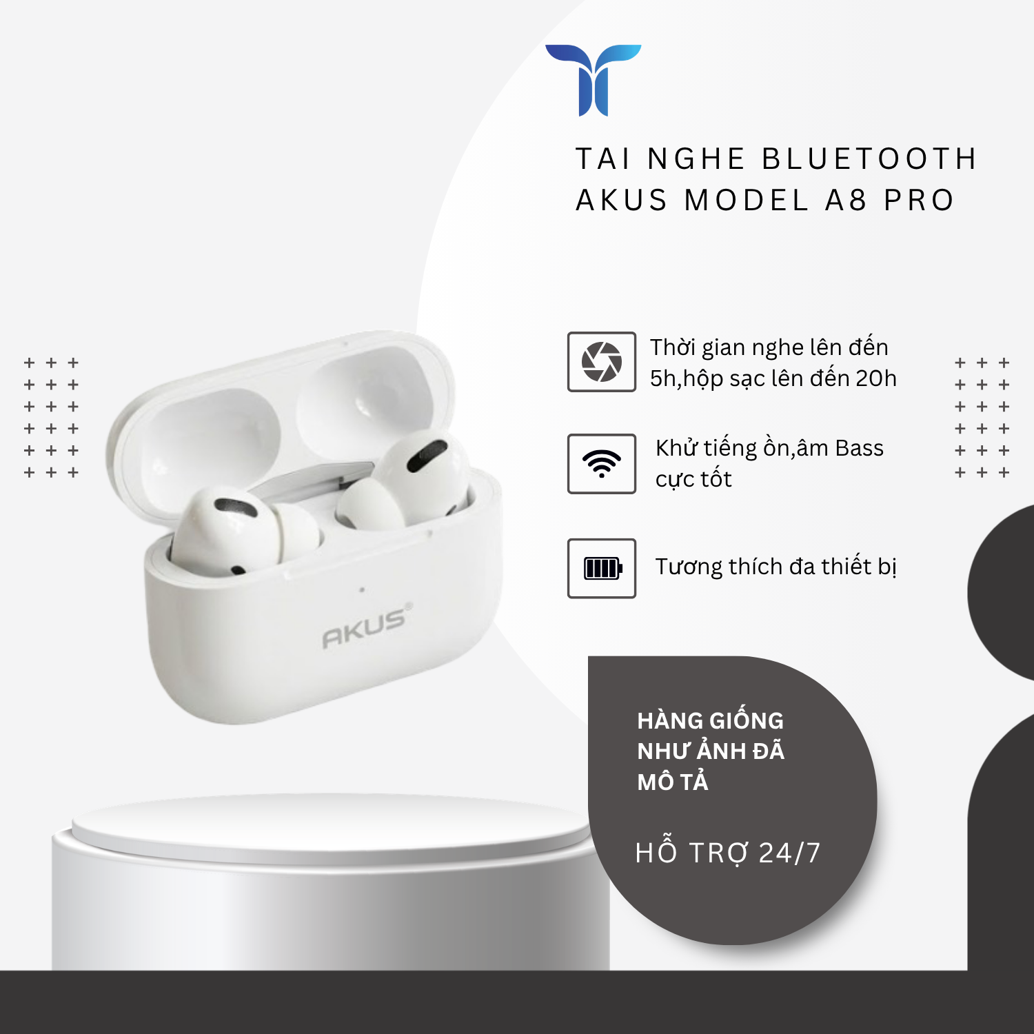 T-ECO SHOP | Tai Nghe Bluetooth Không Dây AKUS A8PRO Nhét Tai Kết Nối Ổn Định Kèm Hộp Sạc_thumbnail_1