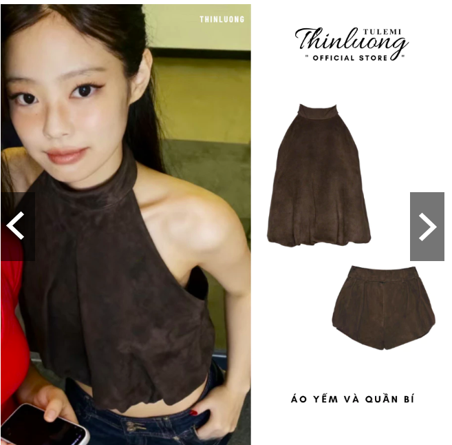 Áo yếm nữ và quần bí màu nâu tôn dáng áo yếm hở lưng và quần màu nâu Jennie