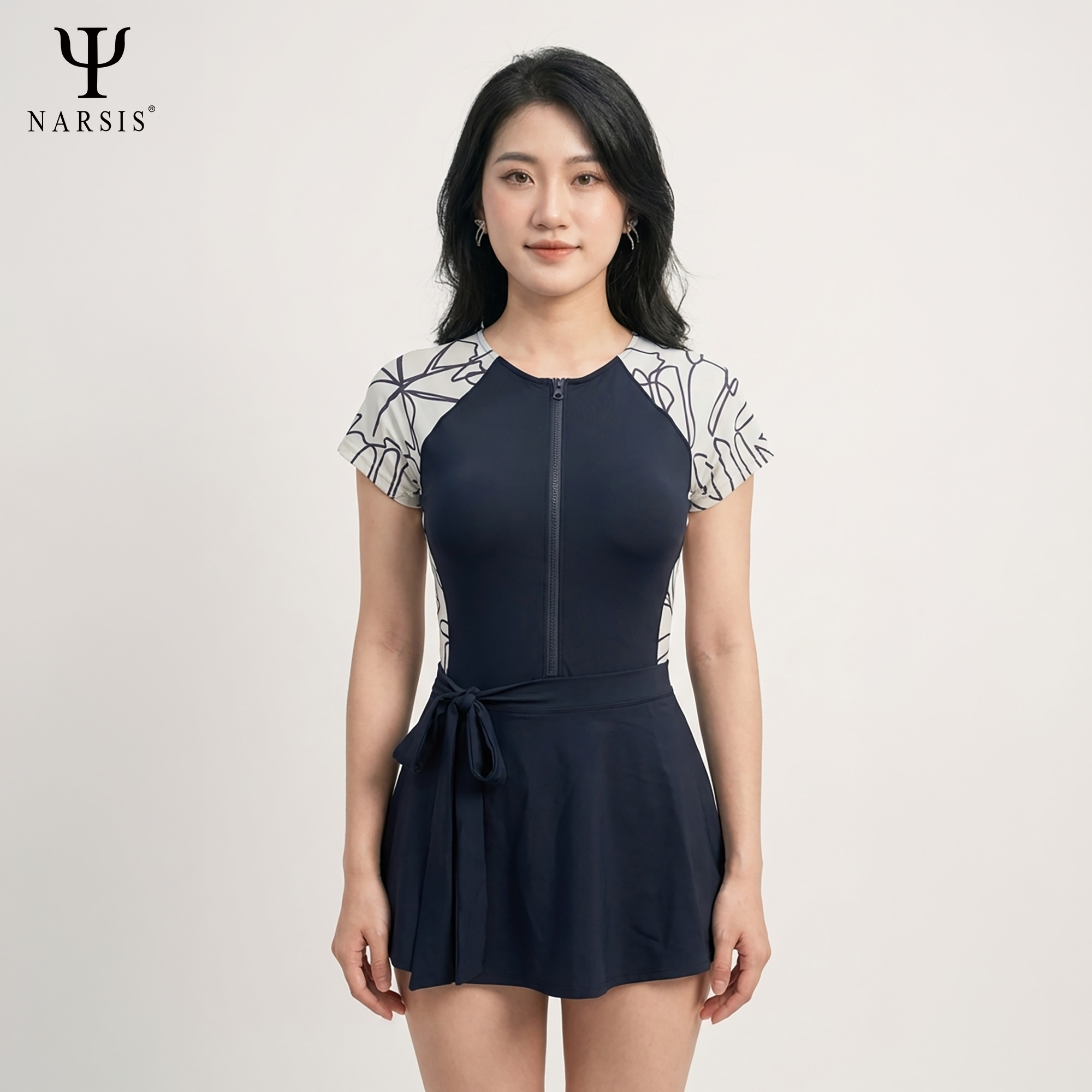 Bộ bơi nữ Narsis A25027: Đồ bơi liền thân tay cộc kèm váy tháo rời, có lót ngực, đồ bơi 2 lớp_thumbnail_15