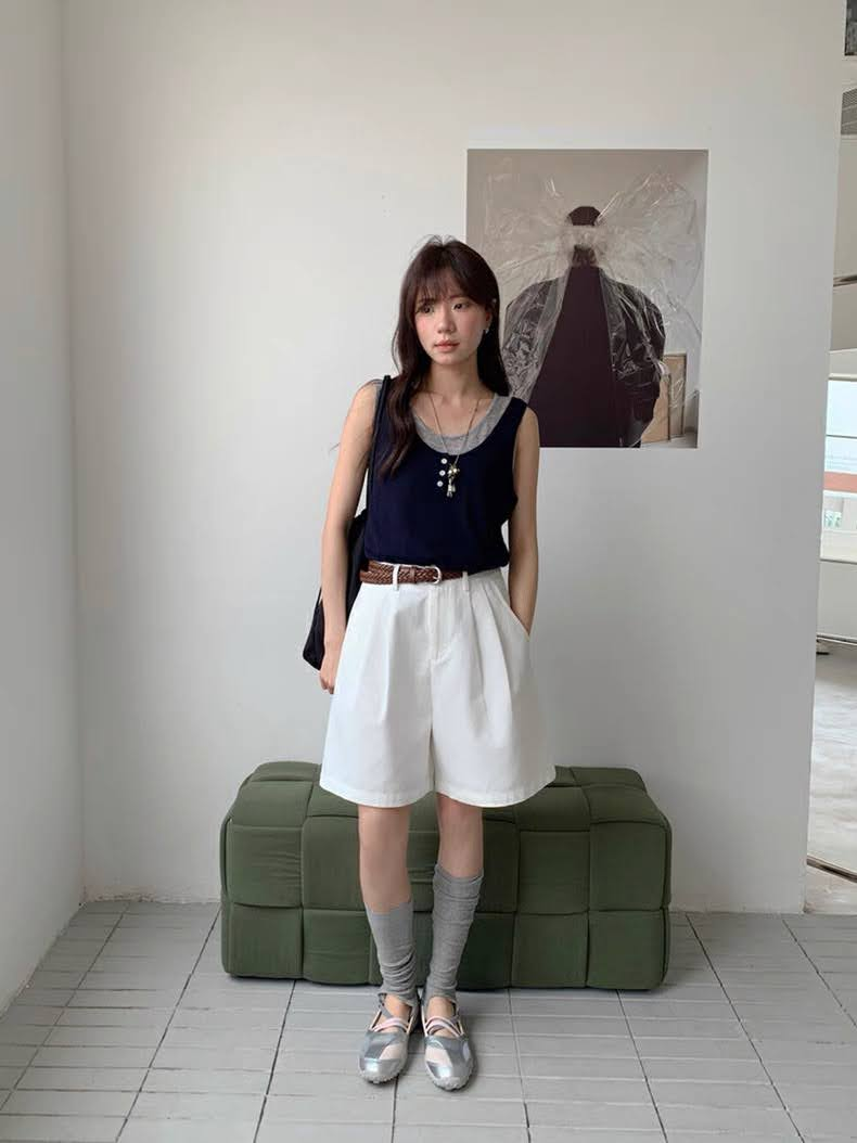 Quần sóc vải dáng dài tới gối thô kaki + belt da tết nâu_thumbnail_1