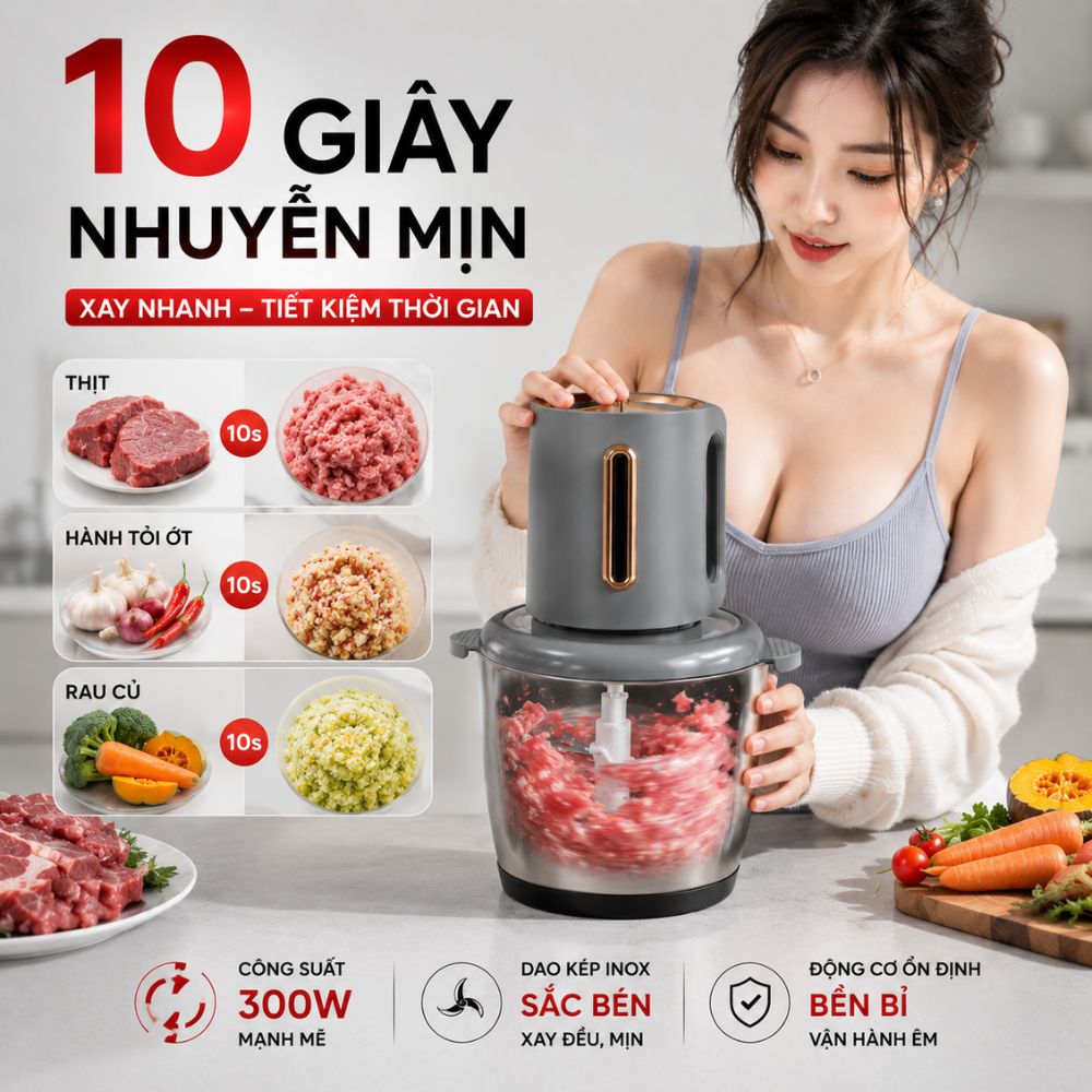 Máy xay thịt cối thủy tinh 2L tặng kèm cối inox Mishio MK444_thumbnail_2