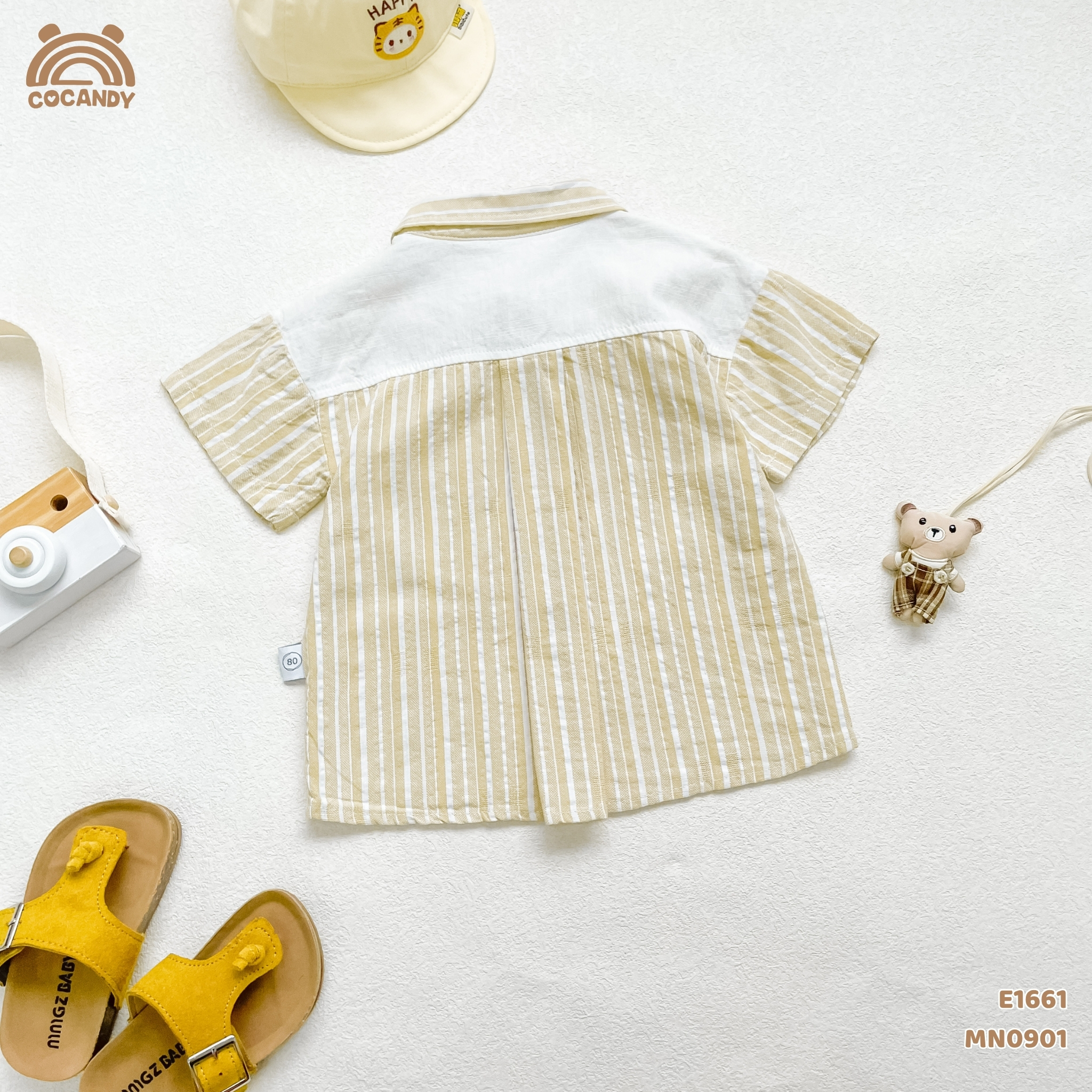 Áo cộc sơ mi kẻ VÀNG phối turban cổ_thumbnail_5