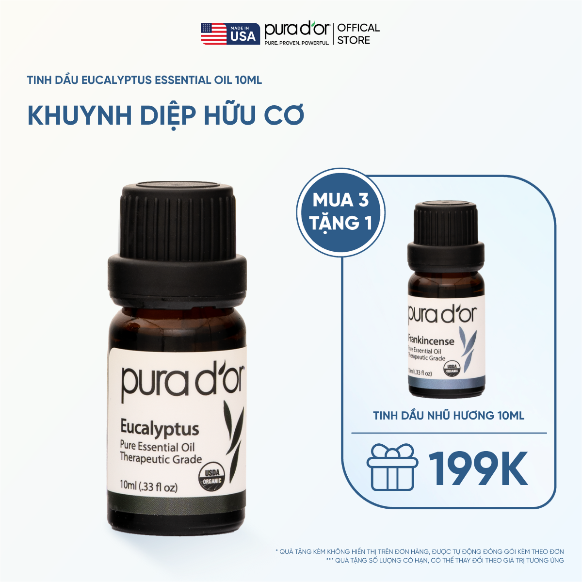 Tinh Dầu Khuynh Diệp Hữu Cơ PURA D’OR Therapeutic Grade Eucalyptus Essential Oil 10ML