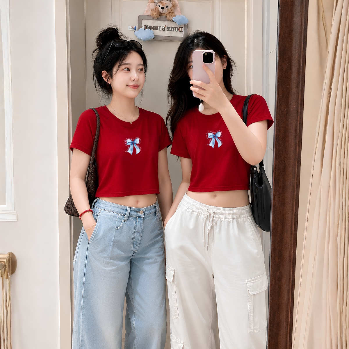 [Form ôm] Áo croptop body in nơ xanh nhiều chữ - Loza CR8610 CR8610