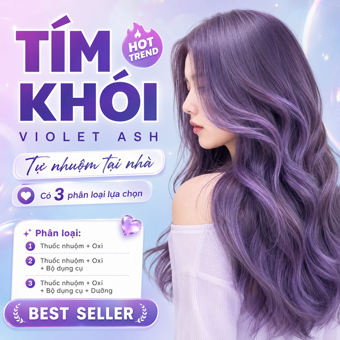 Tím Khói Violet Ash Hot Trend – Thuốc Nhuộm Tóc Tự Nhuộm Tại Nhà, Lên Màu Cá Tính, Có Combo Kèm Oxi, Dụng Cụ Và Dưỡng Keratin