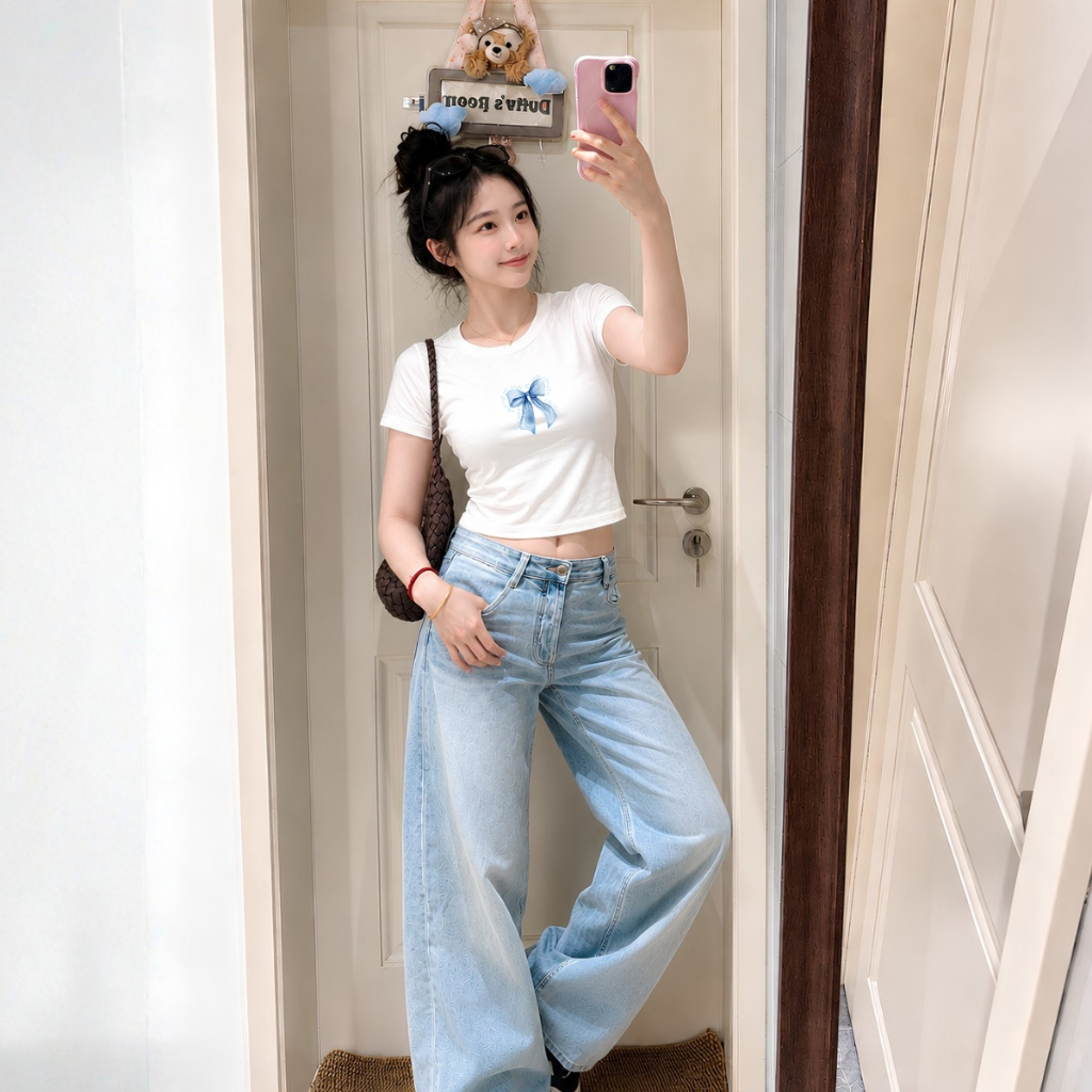 [Form ôm] Áo croptop body in nơ xanh nhiều chữ - Loza CR8610_thumbnail_3