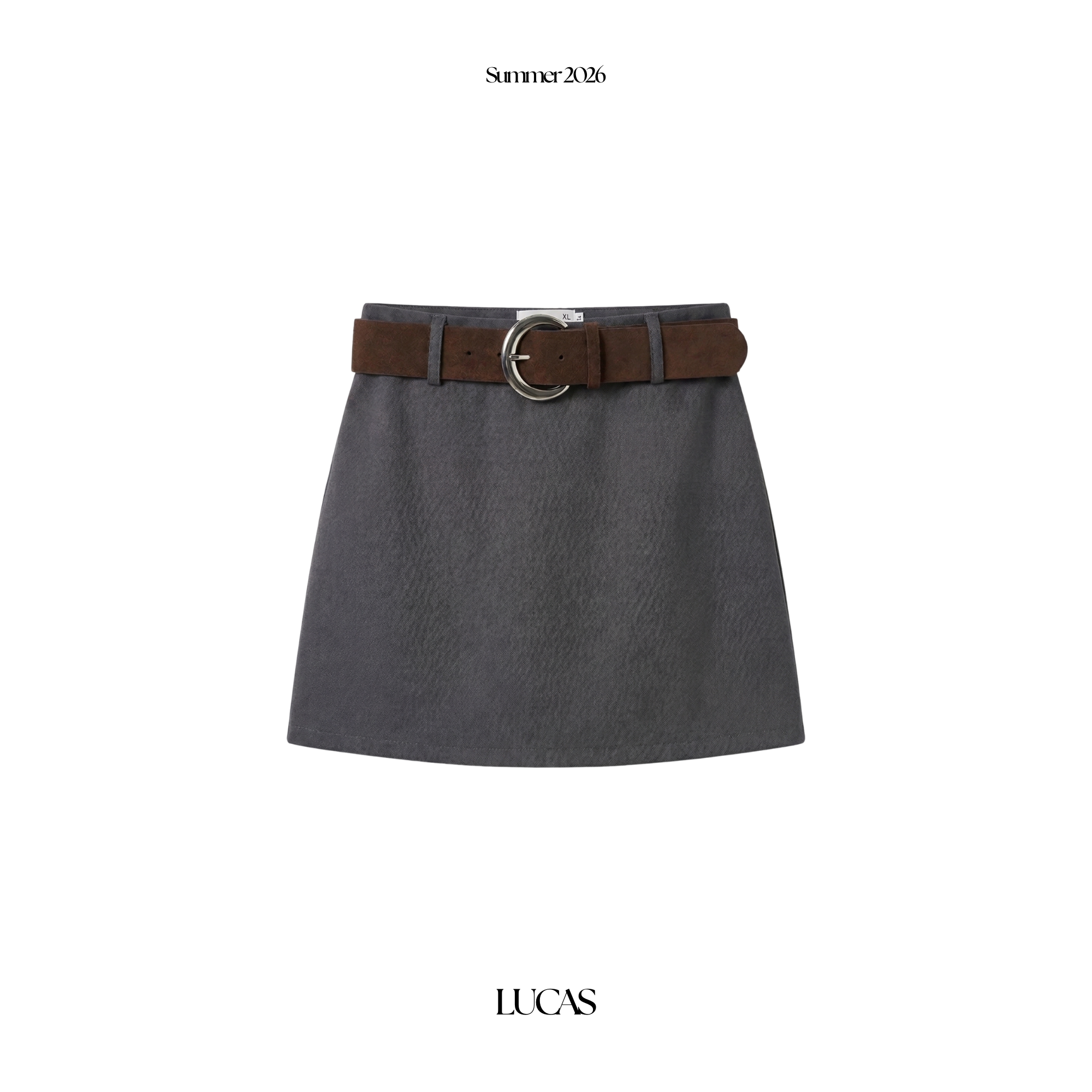 Chân váy dáng ngắn + belt da bản lớn mặt tròn 8355