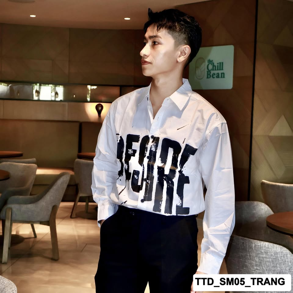 SA50 - Áo Sơ Mi Nam Dài Tay In Chữ Phong Cách Nhật Bản, Chất Cotton Mềm Mại, Phù Hợp Mặc Hàng Ngày
