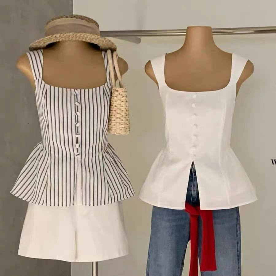Áo Kiểu Nữ 2 Dây peplum cổ vuông 7nút xẻ tà LH.1233 (C) (0687)_thumbnail_2