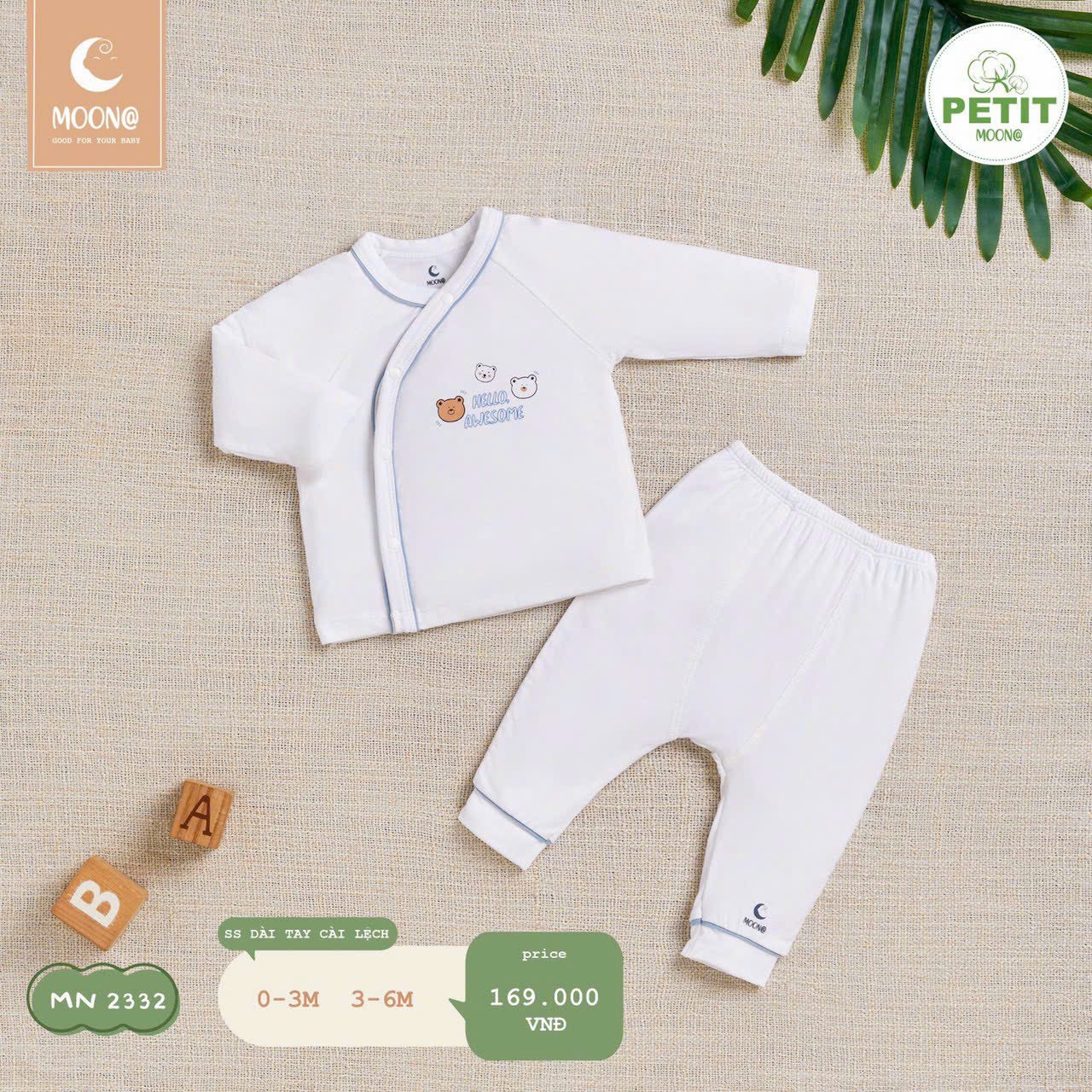 Bộ sơ sinh dài cài lệch BST Lucky Bear Moon