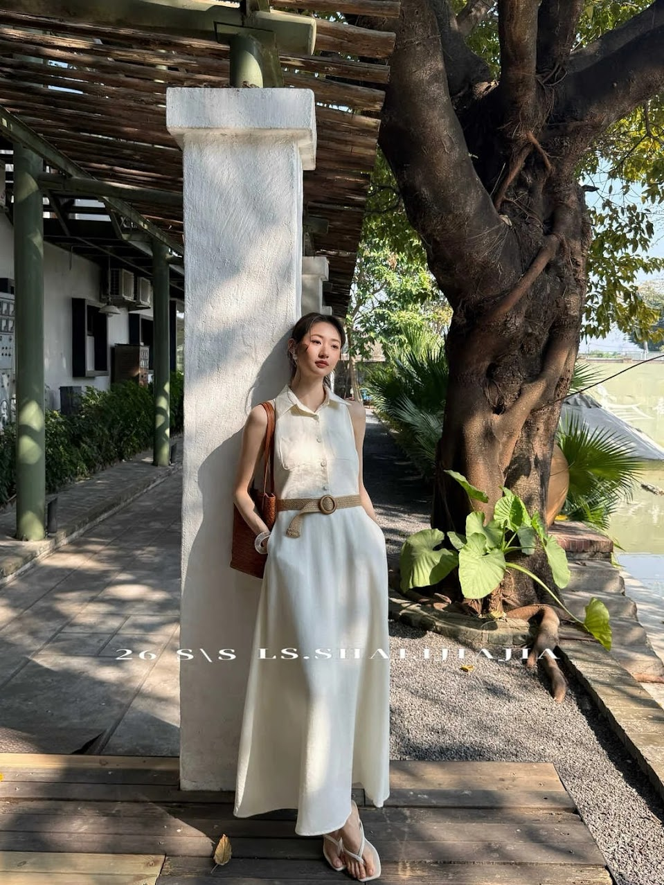Lucas - Váy zile cổ đức cài cúc, chân xòe dáng dài + belt tết bản lớn LS Sha