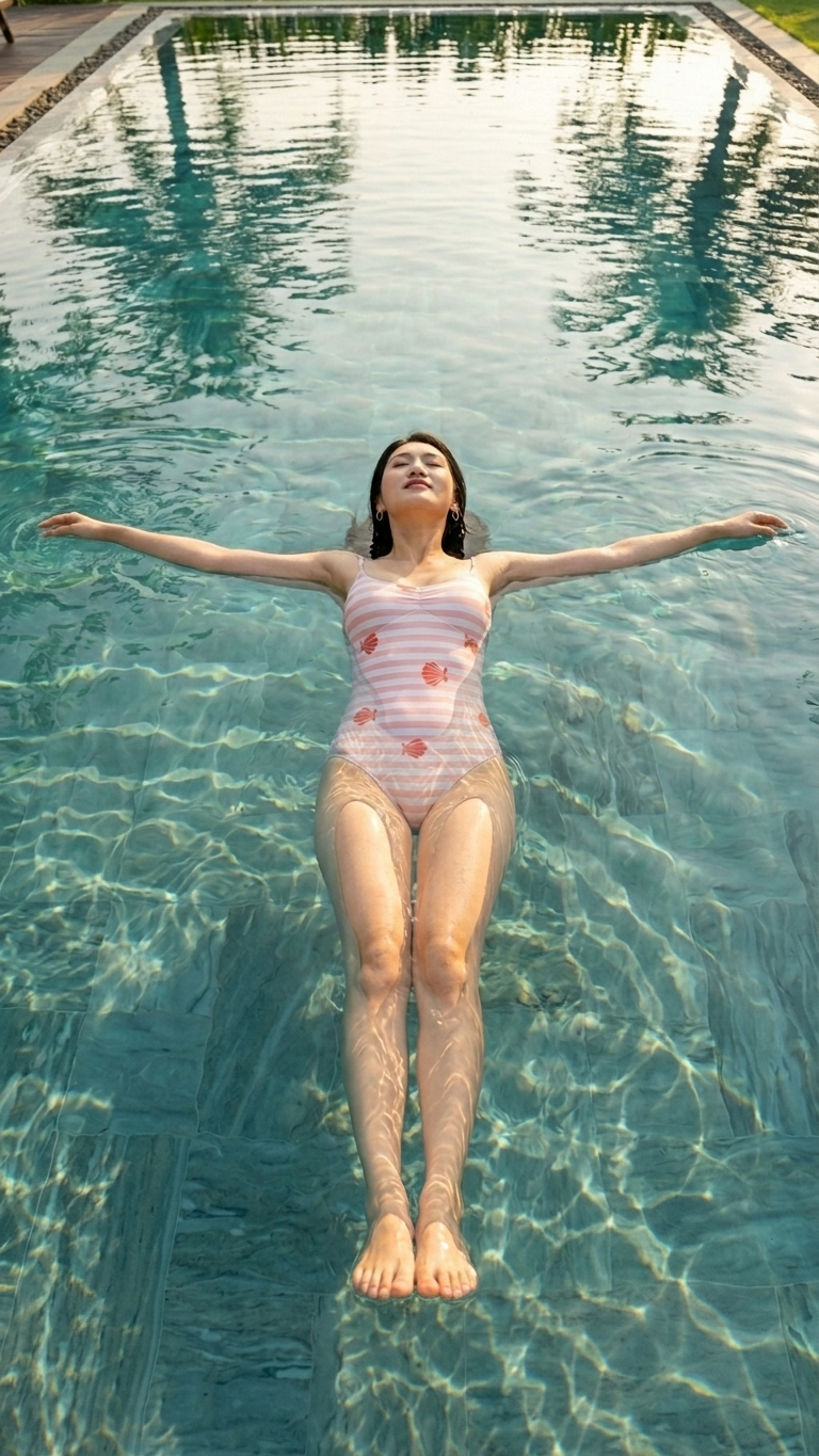 Bộ bơi nữ Narsis A25032: Đồ bơi liền thân kẻ sọc hồng họa tiết vỏ sò_thumbnail_6