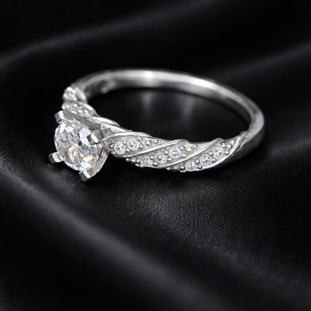 nhẫn bạc kim cương trắng dải xoắn chéo size 6
