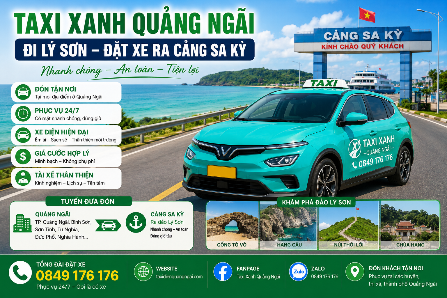 Taxi Xanh Quảng Ngãi Đi Lý Sơn – Đặt Xe Ra Cảng Sa Kỳ