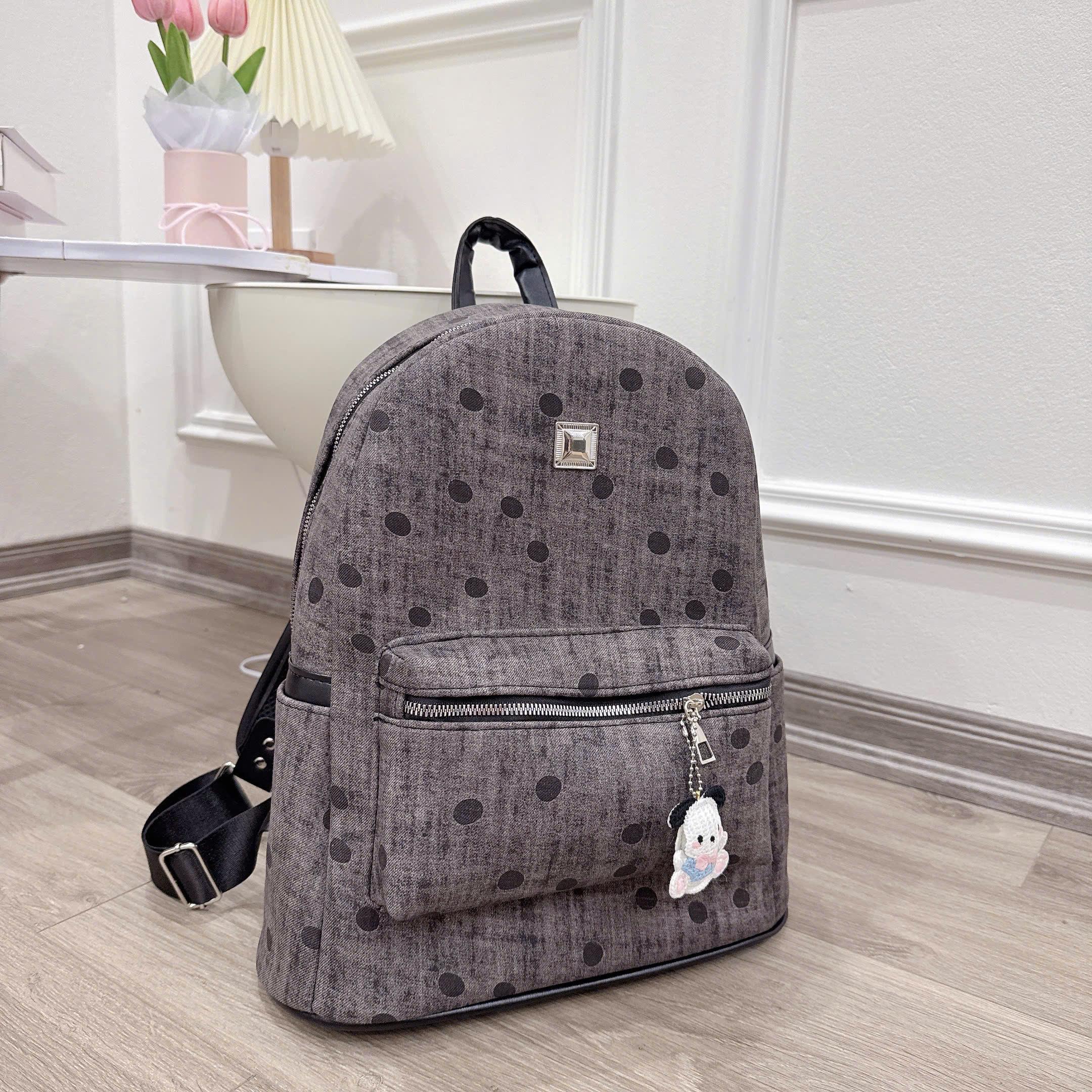 Balo nữ vintage chấm bi màu xanh pastel, thiết kế tối giản cute, đeo đi học đi chơi thời trang BL060_thumbnail_1