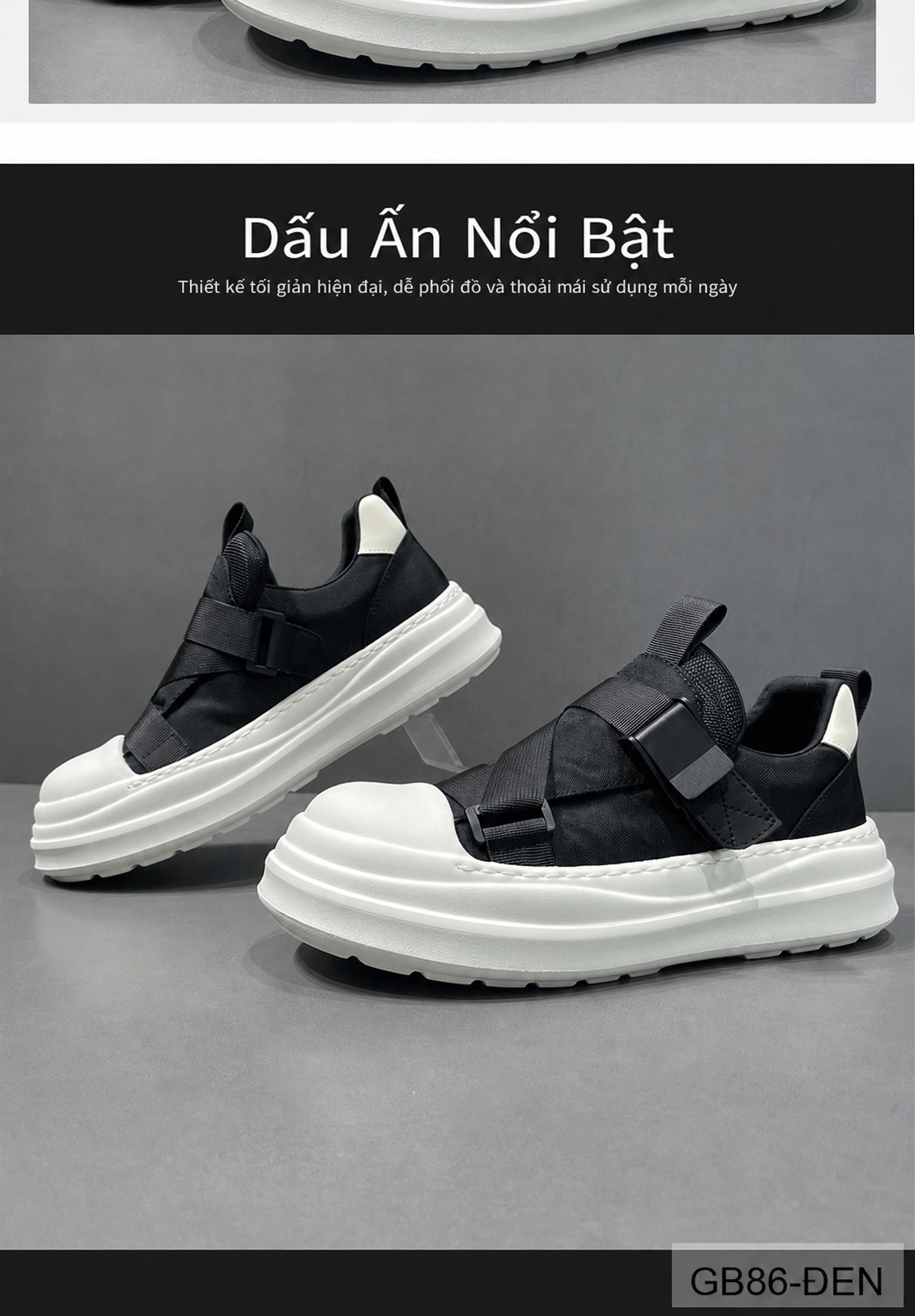 GB86 - Giày vải nam kiểu Hàn, đế dày êm, khóa cài tiện lợi, màu đen trơn, thời trang casual_thumbnail_8