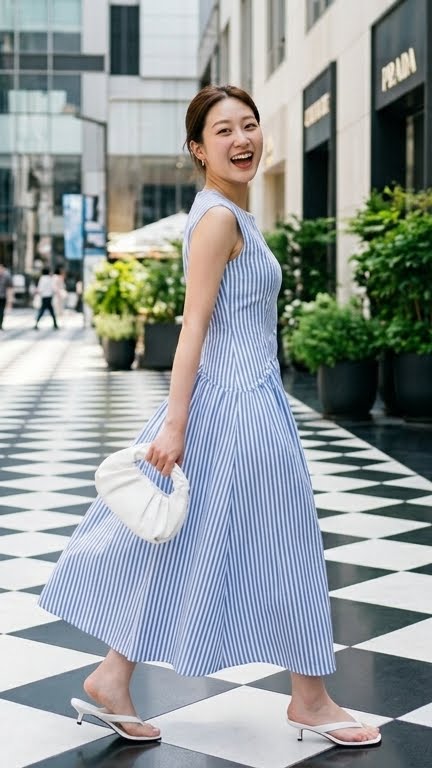 Váy suông sát nách kẻ sọc