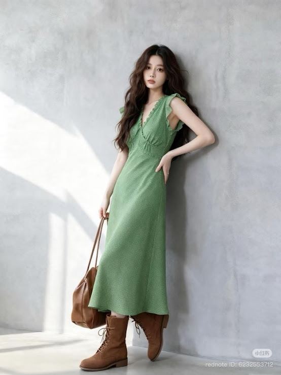 Lucas - Váy cổ tim viền ren chéo ngực tay hến bèo chân xòe dáng dài_thumbnail_6