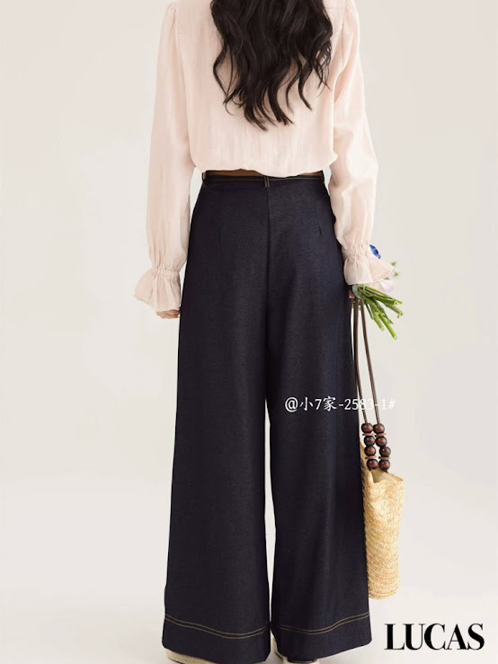 Quần kaki jeans ống suông trần chỉ nổi xếp 2 ly 2 bên trần chỉ gấu bản lớn 2583 SEVEN 7