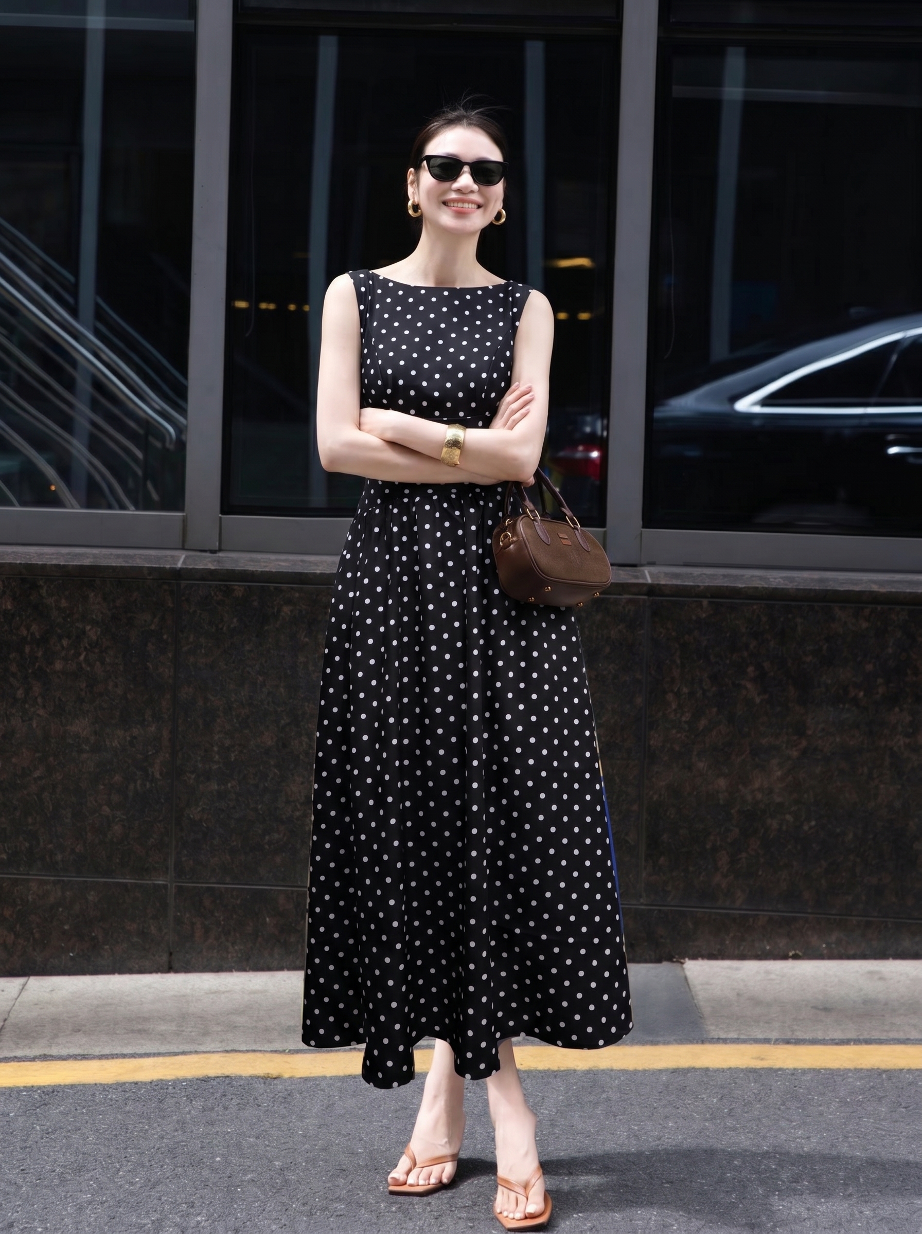 Đầm maxi chấm bi 26202 đen