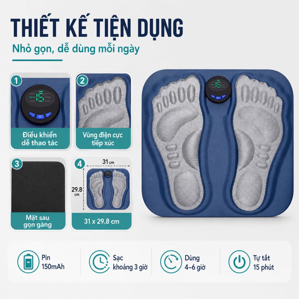 Thảm Massage Chân Xung Điện Kachi MK424 Pin Sạc - Giảm Đau Mỏi, Cải Thiện Tuần Hoàn Máu_thumbnail_7