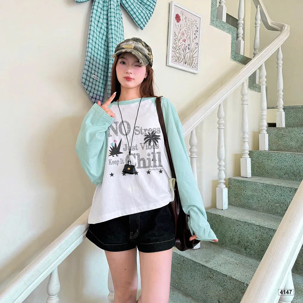 Áo thun boxy phối tay dài unisex Keep it chill Miucho 4147_thumbnail_5