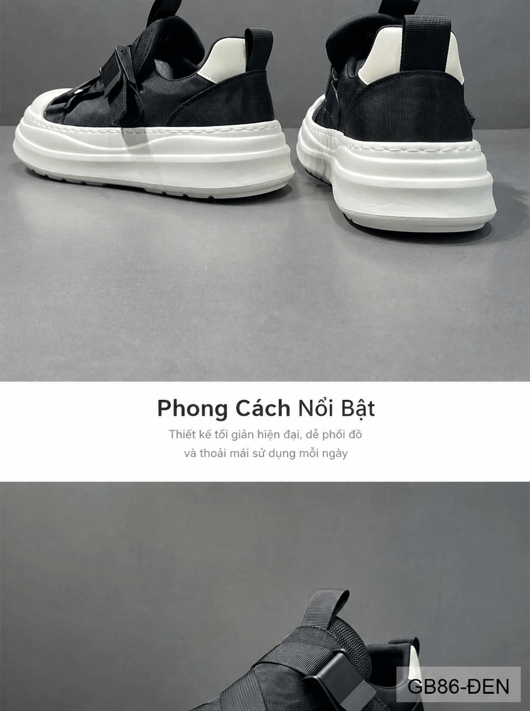 GB86 - Giày vải nam kiểu Hàn, đế dày êm, khóa cài tiện lợi, màu đen trơn, thời trang casual_thumbnail_7