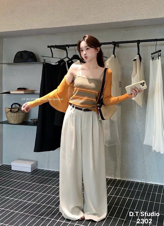 Lucas - Set áo 2 dây kẻ ngang + áo cardigan + quần đũi suông 2302_thumbnail_3