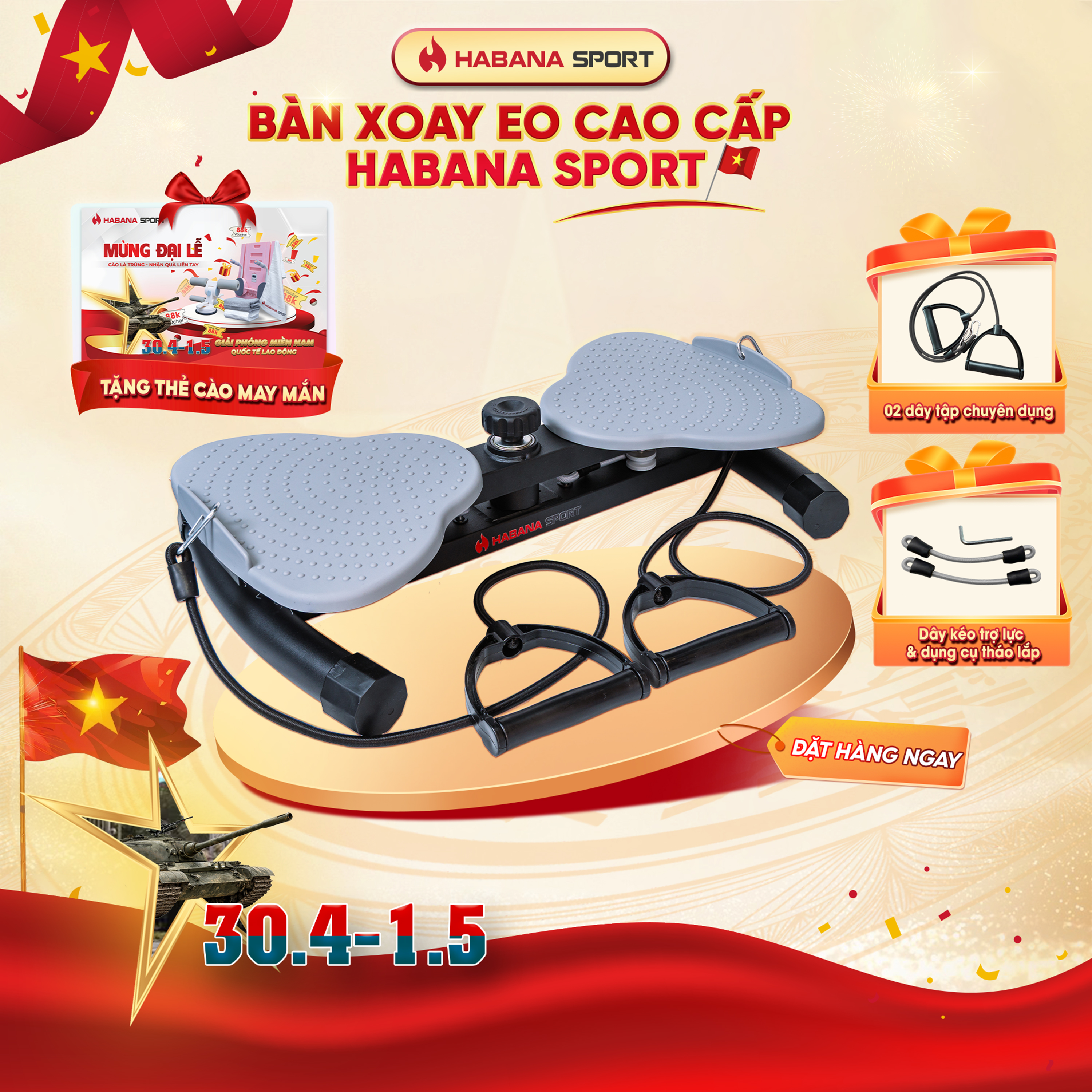 Bàn Xoay Eo Đốt Mỡ Habana [TẶNG] 2 Dây tập + 2 Dây Trợ Lực + Miễn ship toàn quốc