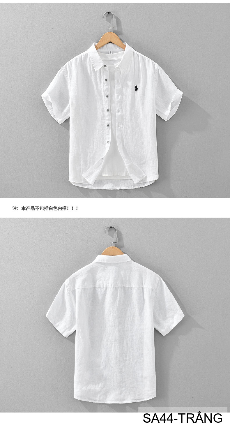 SA44 - Áo sơ mi nam tay ngắn vải lanh thoáng mát phong cách Nhật, cổ lật thêu logo nhỏ_thumbnail_11