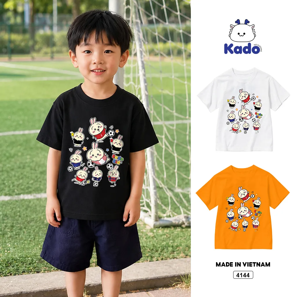 Áo thun form ôm dáng ngắn AED4144 Kado tay ngắn vải cotton thoáng mát cổ tròn in mix