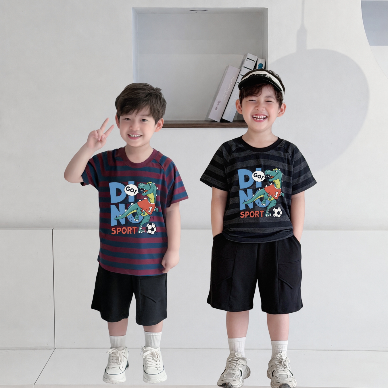 Bộ cộc kẻ bé trai hình khủng long Dino Sport - Loza Kids CK685 CK685