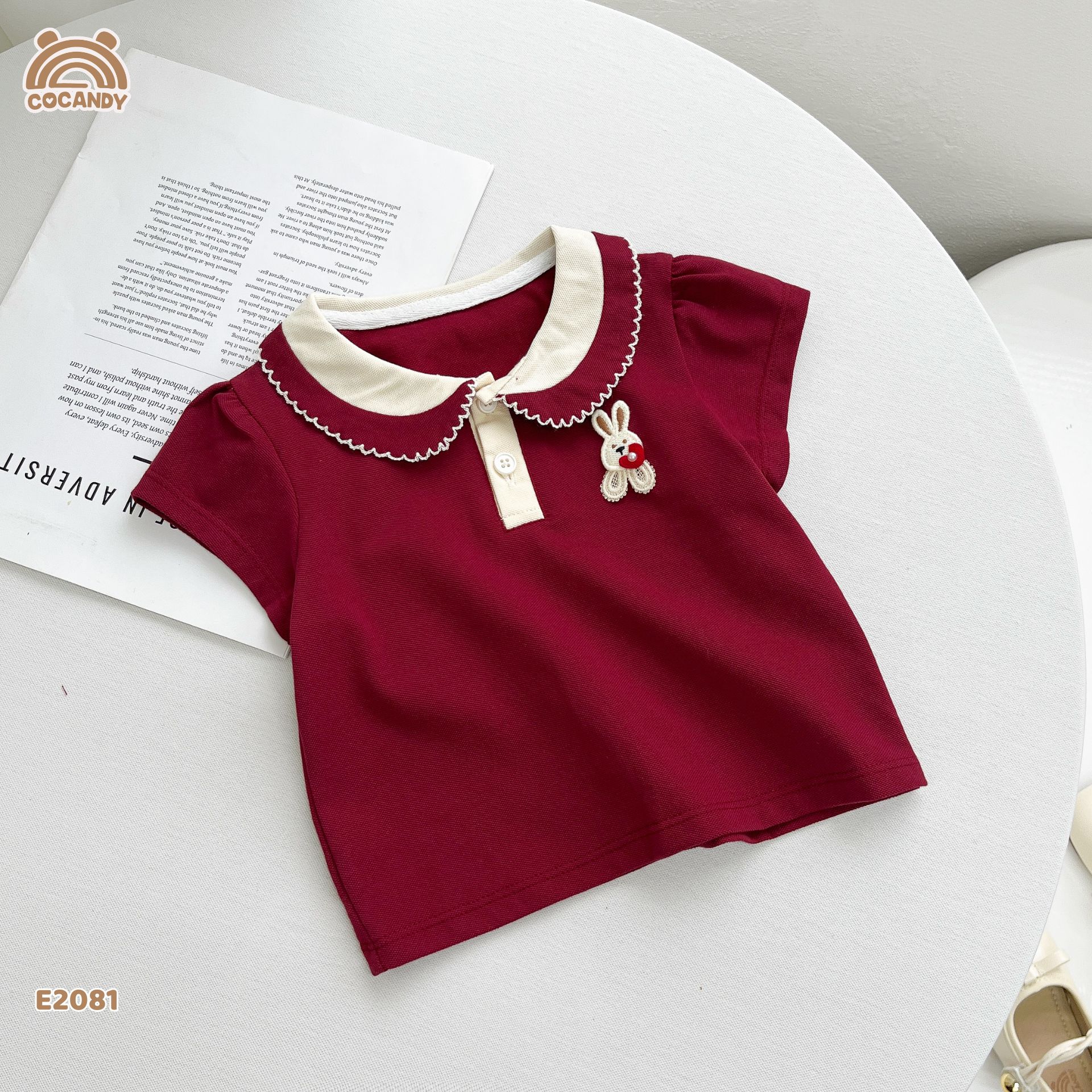 Áo cộc polo ĐỎ tag thỏ cổ sen_thumbnail_1