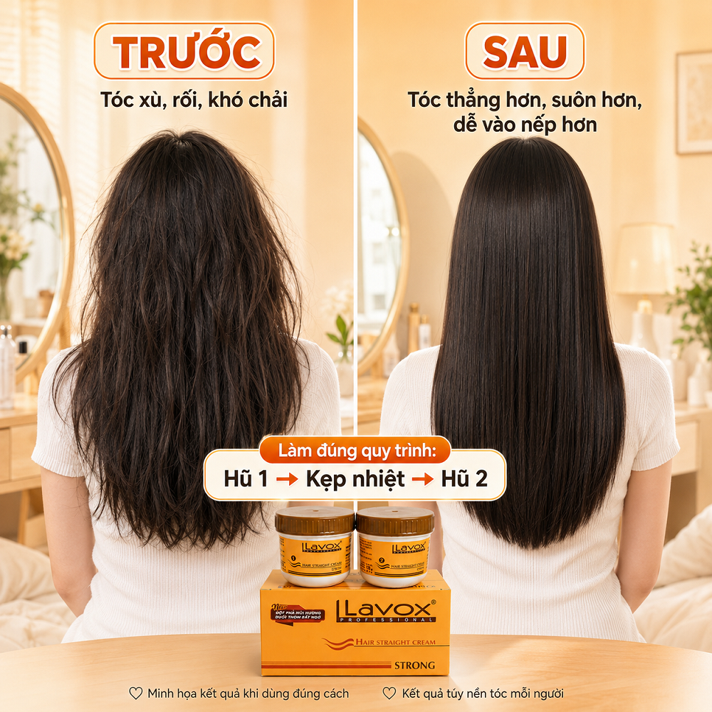 Kem Duỗi Tóc Lavox Strong Hộp Cam 2 Hũ, Hỗ Trợ Tóc Thẳng Mượt Tại Nhà, Tặng Lược 2 Đầu & Găng Tay_thumbnail_3