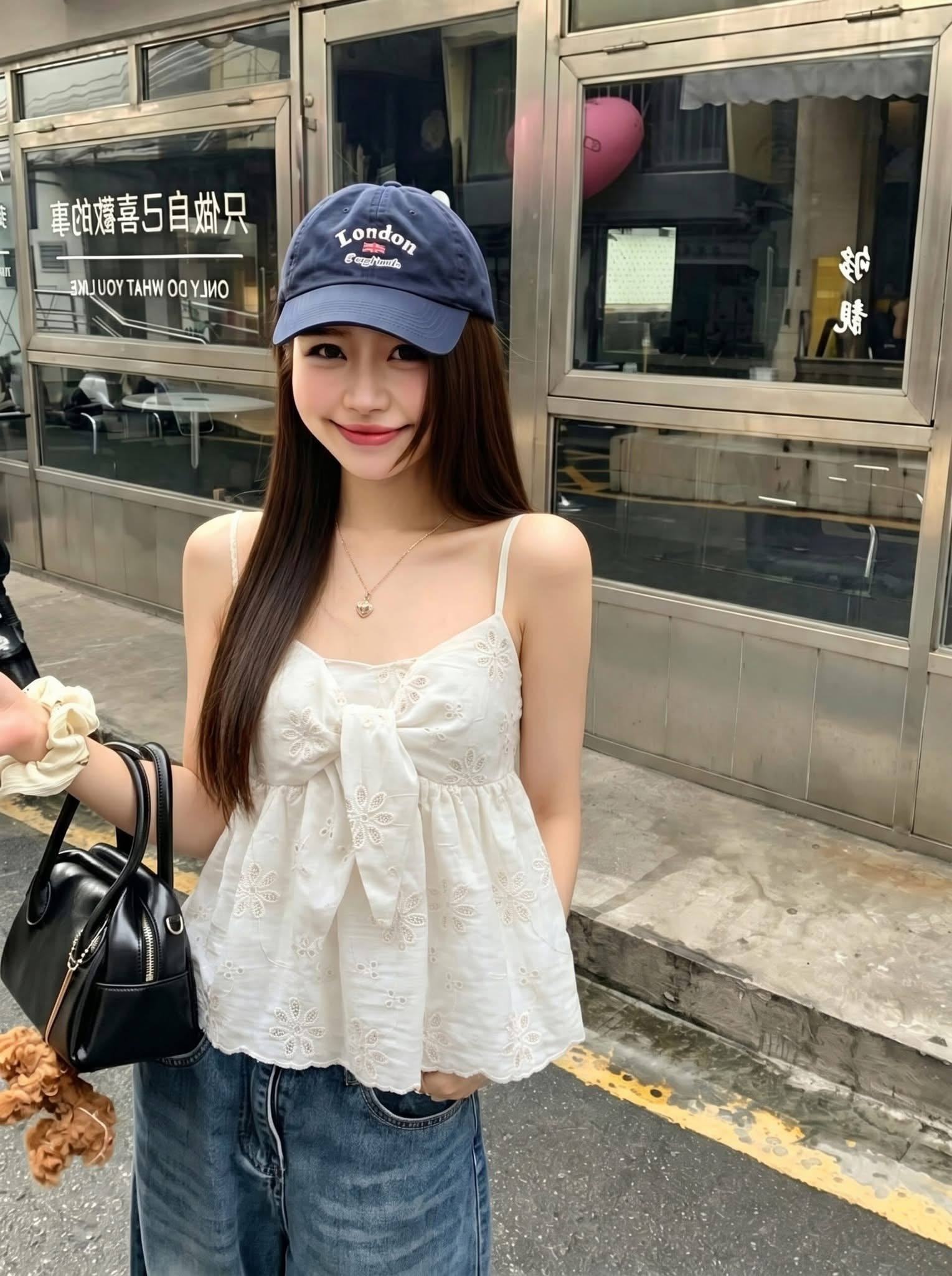 Áo Kiểu Nữ 2 Dây ren hoa nơ ngực LUH.9012 (C) (0687)