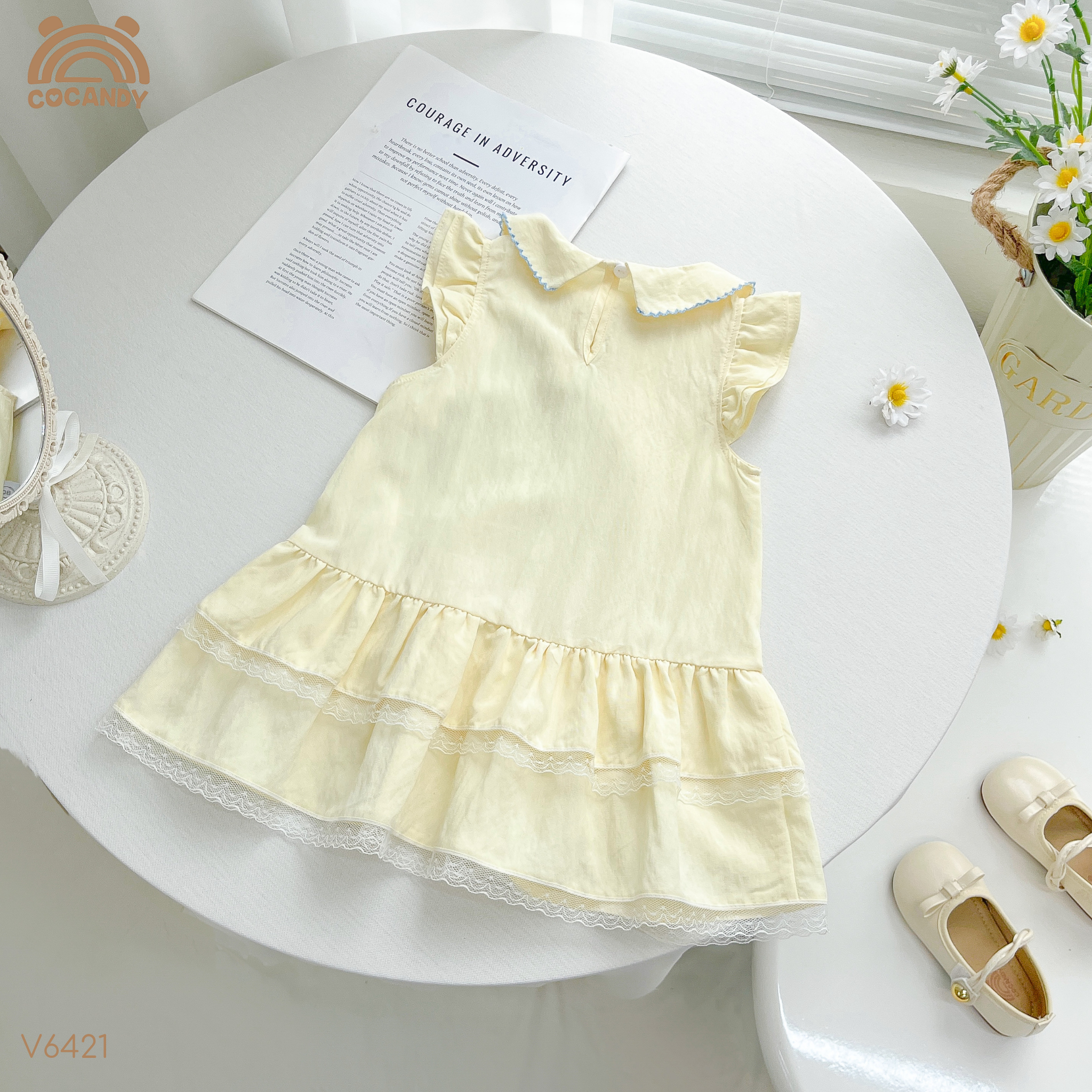 Váy sát nách thô VÀNG cổ nơ 2 tầng_thumbnail_1