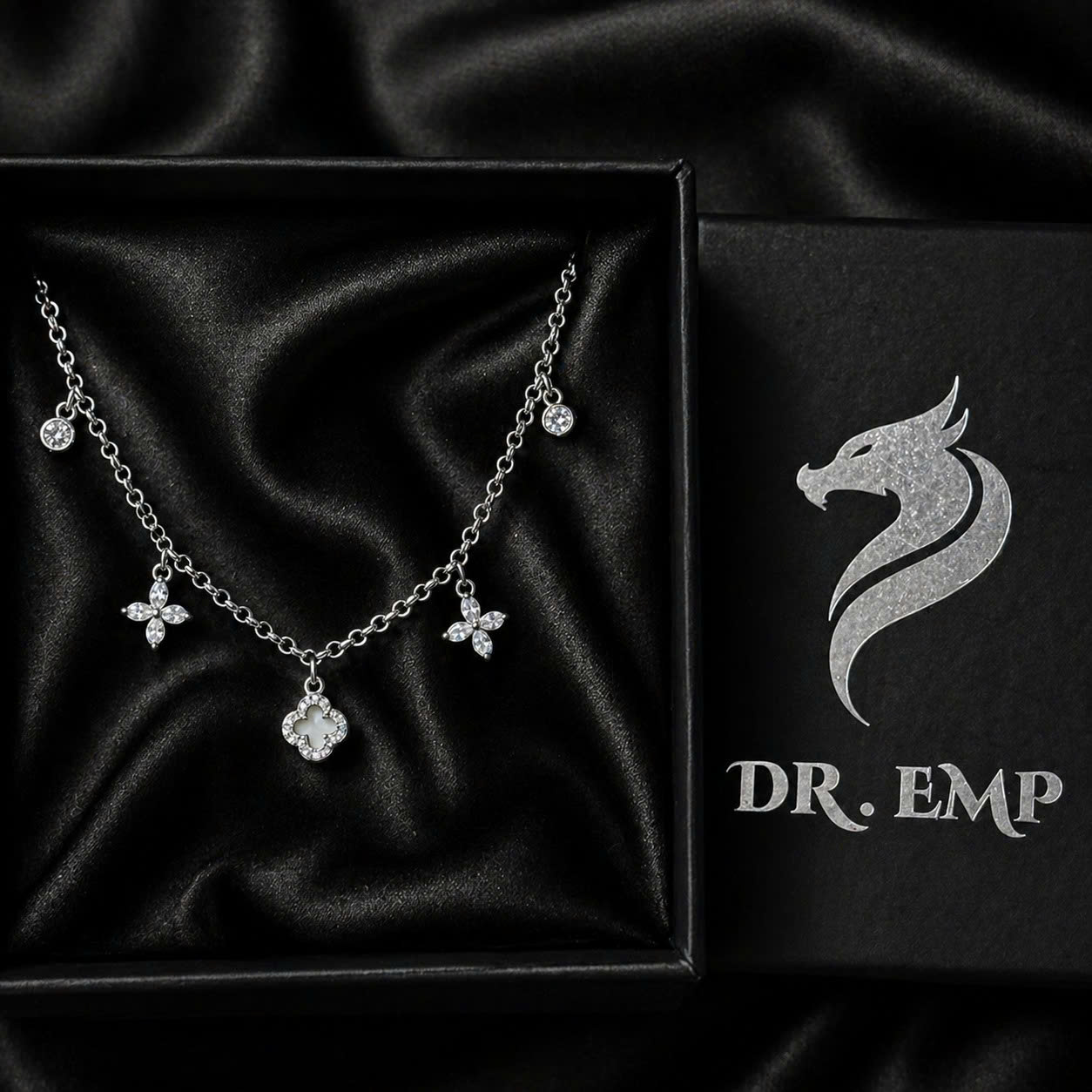 Vòng tay bạc xi kim Vancleef trắng charm 4 lá_thumbnail_1