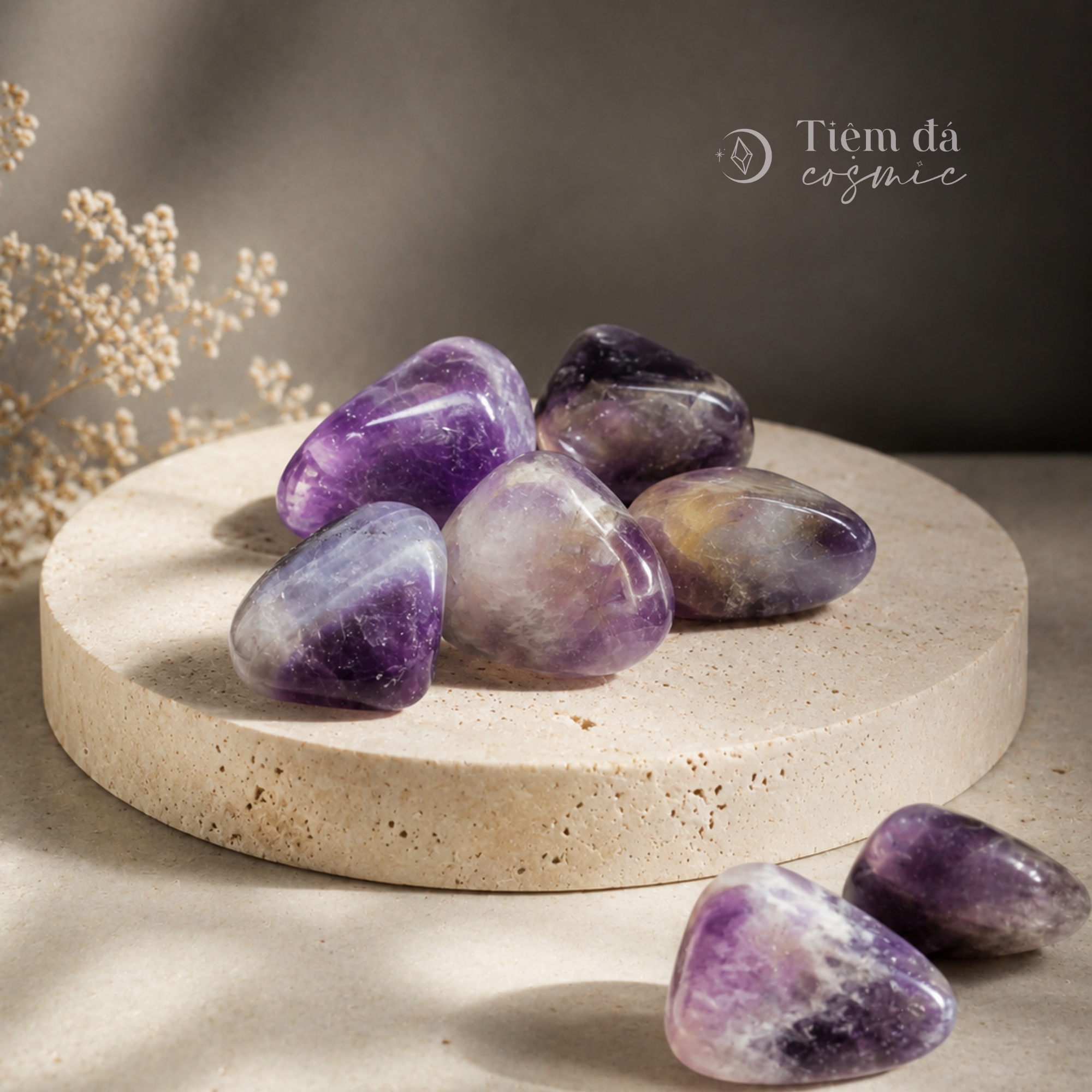 Đá cuội đã mài bóng / Tumbled Thạch Anh Tím Dream Amethyst size 1 - 2 cm/viên