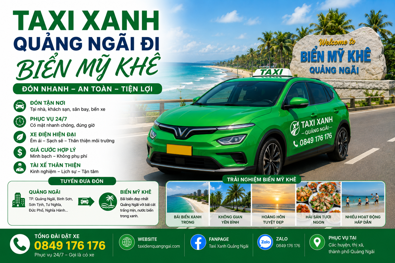 Taxi Xanh Quảng Ngãi Đi Biển Mỹ Khê – Giá Rẻ, Đón Tận Nơi