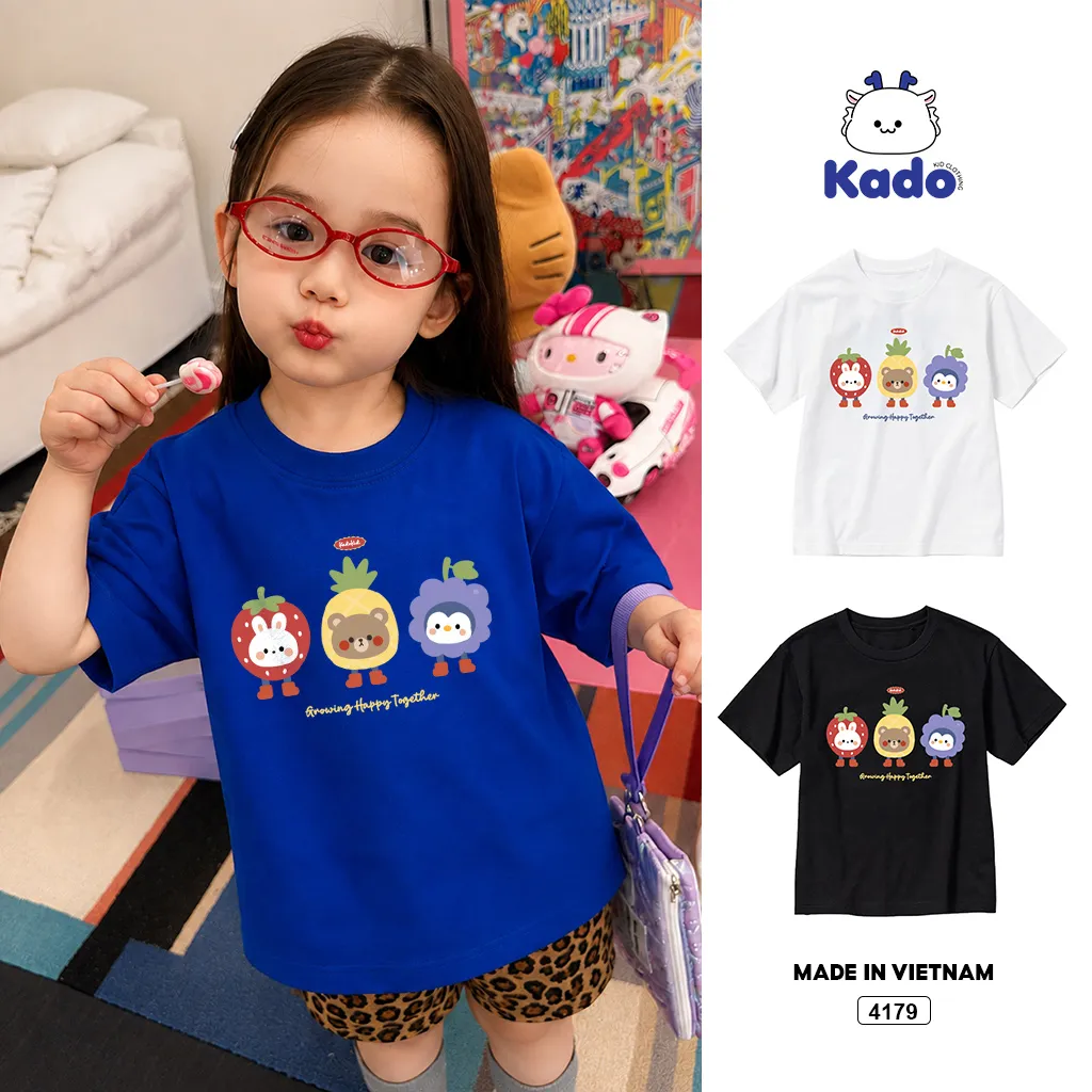 Áo thun bé trai bé gái trái cây mix thú cưng Kado 4179