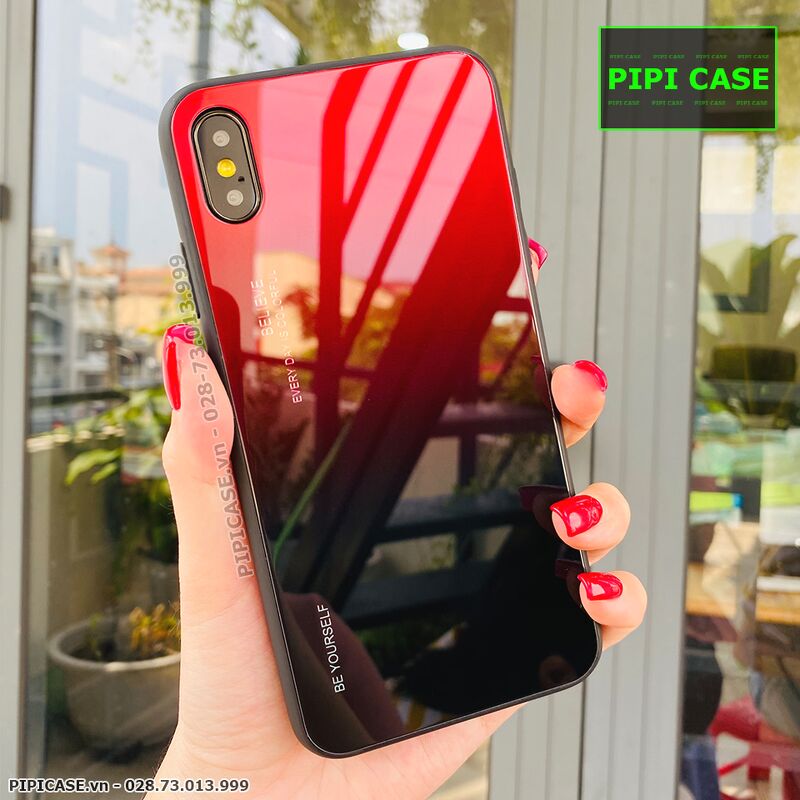 Ốp Lưng iPhone XS Max - Glass Two Color - Đỏ Đen