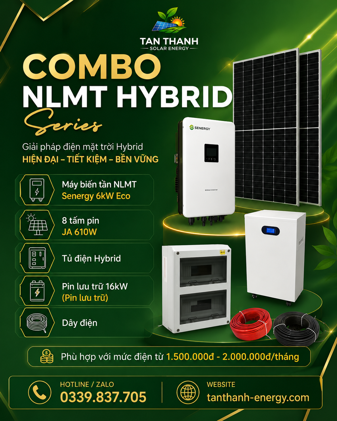 COMBO SENERGY 6kW ECO PHÙ HỢP CHO TIỀN ĐIỆN TỪ 1.500.000Đ - 2.000.000Đ/THÁNG