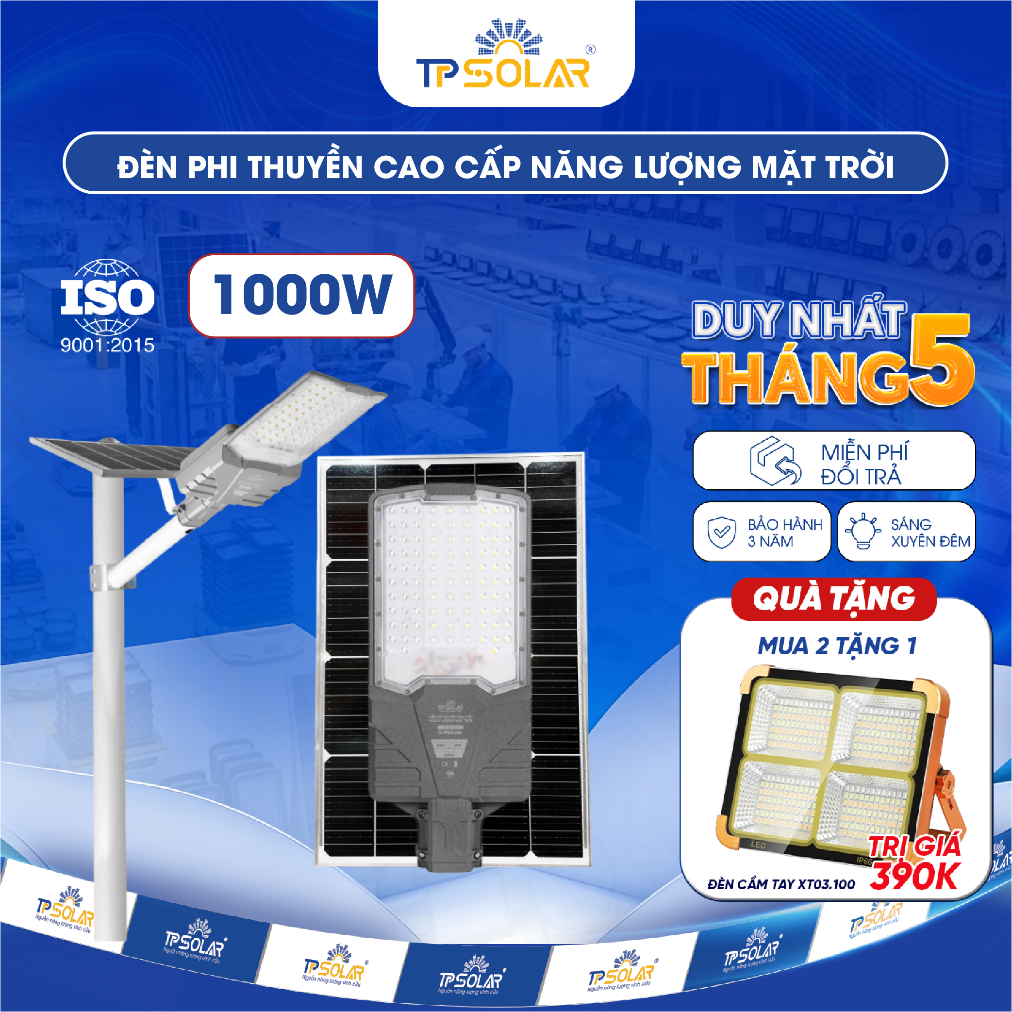 Đèn phi thuyền cao cấp năng lượng mặt trời TP.PT11.1000