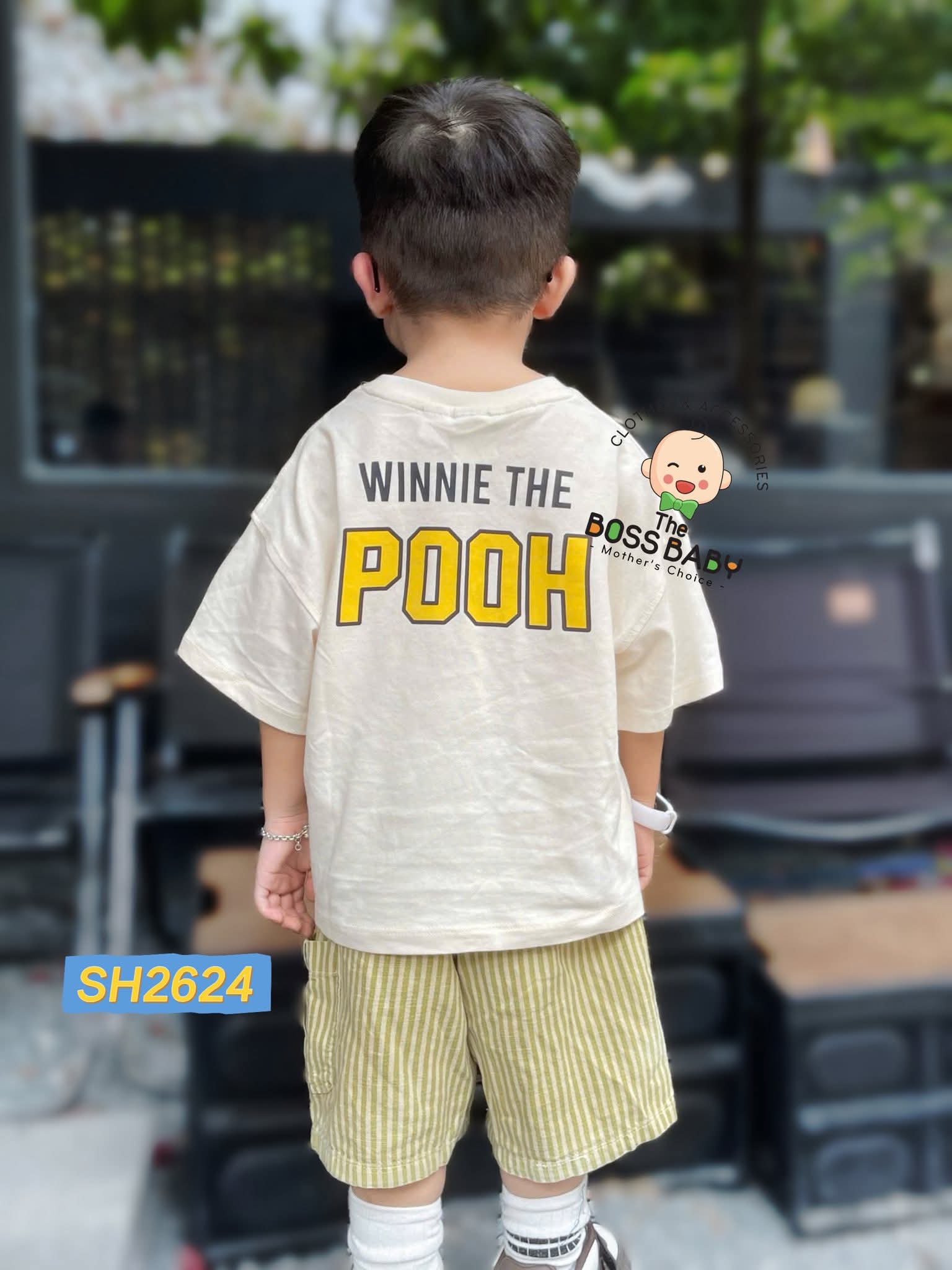 Set bộ linen xước be kẻ vàng gấu Pooh_thumbnail_2