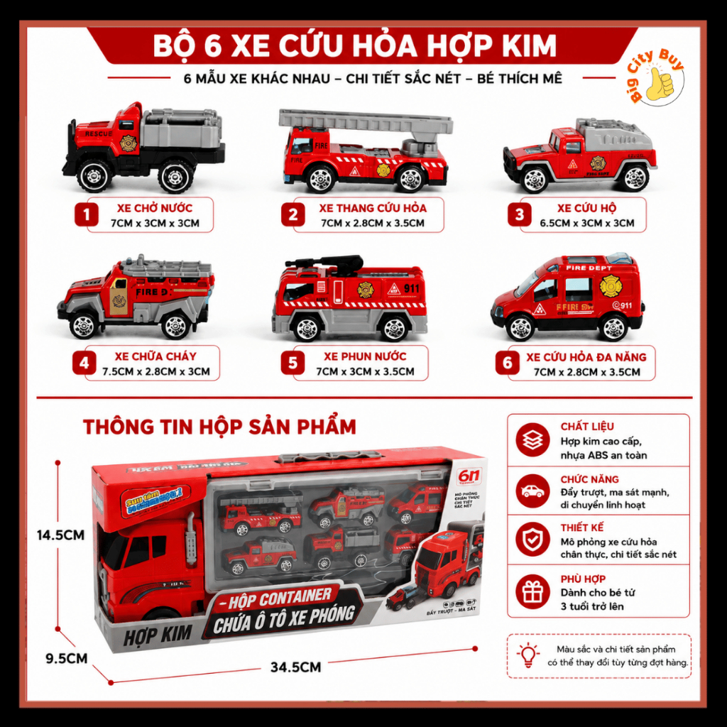 Xe Container Chở Xe Cứu Hoả Mini Carier Truck 6 Trong 1 Đồ Chơi Ô Tô Di Động Cho Bé BigcityBuy 333XCCX_thumbnail_5